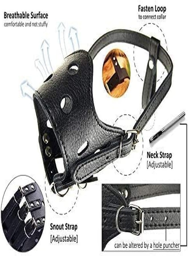 Pups&Pets Dog Mouth Leahter Cover Muzzle Guard with Adjustable Strap Buckle Muzzle Ideal for for Grooming, Training and Chewing Aggressive Dog and Puppy (Black, Small) - Image 2